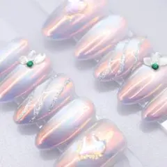 1199ネイルチップSサイズ 韓国 オーロラ ハート キラキラ 上品 マグネット