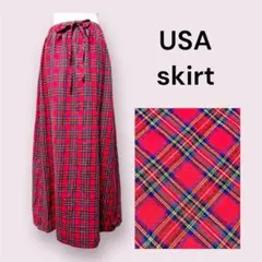 vintageヴィンテージロング丈スカートタータンチェック柄レトロUSA海外古着