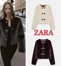 ZARA トグルボタン　フェイクファージャケット