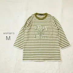 美品✨カットソー 七分袖 ボーダー トップス【M】カレッジロゴ おしゃれ 上品
