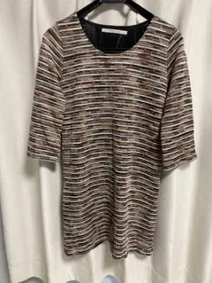 ストライプ模様 五分袖チュニック　チュニック