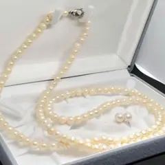 超ロング 本真珠　真珠　パール　シルバー金具　ネックレス　タサキ箱　イヤリング付