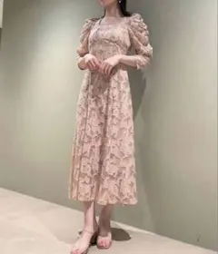 値下げ SNIDEL スナイデル スリーブボリュームジャガードワンピース ピンク