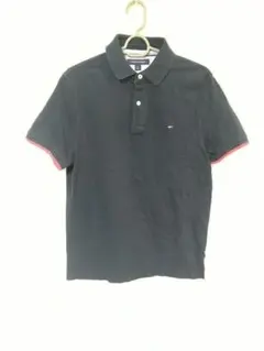 トミーヒルフィガー　ポロシャツ　メンズM　ネイビー色　刺繍ロゴ　綿100％