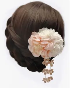 花飾り付き髪飾り ピンク