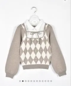 【新品未使用タグ付】BUBBLES evelyn 襟ビジューニット ベージュ