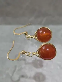 天然石　カーネリアン　ピアス　ハンドメイド