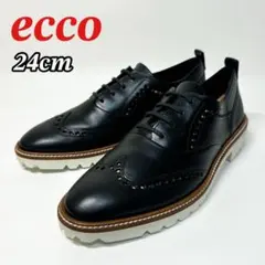 【未使用級 38】エコー ECCO レザーシューズ ウィングチップ 黒 24cmのサムネイル