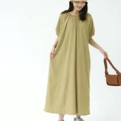 coca シャーリング バックオープン バルーンスリーブ　ワンピース