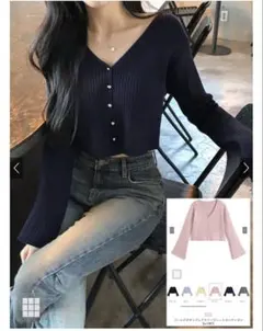 ゴールドボタンフレアスリーブニットカーディガン[ru1481]