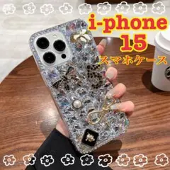 iPhone15　スマホケース　デコ電　ビジュー　キラキラ　リボン　宝石　韓国
