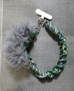 ハンドメイド　携帯ストラップ　携帯アクセサリー　パラコード　グリーン系　リボン
