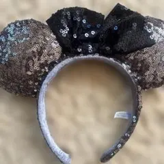 ミニーマウス風スパンコールカチューシャ　ブラック系