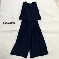 【ZARAザラ】オールインワン ノースリーブワイドパンツ オケージョン紺ネイビー