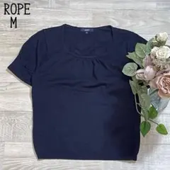 【ROPEロペ】半袖ニットセーター　Uネック　オフィスカジュアル　シンプル　紺M