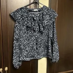 美品　FRAY I.D 花柄長袖ブラウス ネイビー