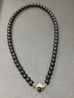 【SILVER刻印】ブラックオニキス風 ネックレス 7.3mm珠 フォーマル