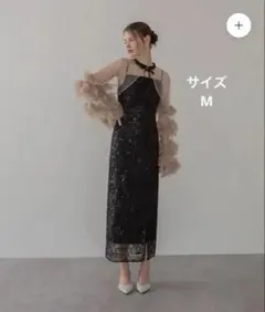 LEJA フリルチュールスリーブリボンIラインワンピースドレス