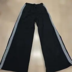GU サイドライン ロングワイドパンツ ブラック L(160)