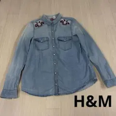 H&M デニムシャツ 刺繍 長袖 ライトブルー　ウエスタンシャツのサムネイル
