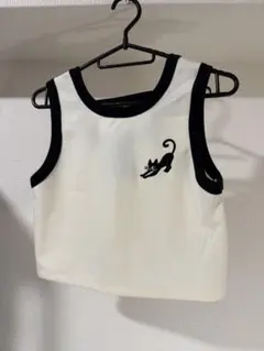 MILK 黒猫刺繍 クロップド タンクトップ ホワイトのサムネイル