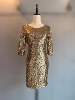 ゴールド スパンコール パーティードレス