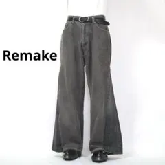 【リメイク】再構築　先染めブラックデニム　ルーズフレア　バギー　ワイド　極太