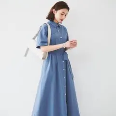 美品✨ハグオーワー Cloth&Cross リネンシャツワンピース ブルーグレー 美品✨ハグオーワー Cloth&Cross リネンシャツワンピース ブルーグレー
