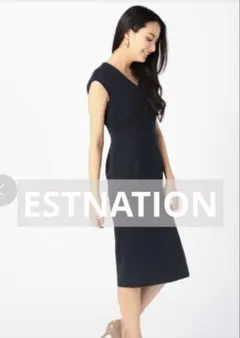 美品✨エストネーション 黒 Vネック　膝丈ワンピースestnation３万弱のサムネイル