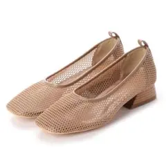 EVOL スクエアトゥ メッシュ パンプス フラットシューズ 24.5cm