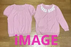 レディース M アンサンブル 七分袖カーディガン 半袖ニット 花 iMAGEのサムネイル