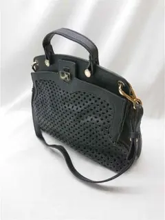 エンポリオ アルマーニ パンチングレザー 2WAYバッグ ブラック系 レディース
