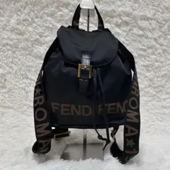 FENDI フェンディ ロゴライン リュック ゴールド金具 ブラック ポーチ付きのサムネイル