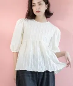 OPAQUE.CLIP　 ふくれジャカードペプラムブラウス　ホワイト