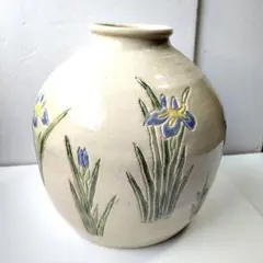 ヴィンテージ陶器ハンドペイントフラワーベース3色スカイブルー