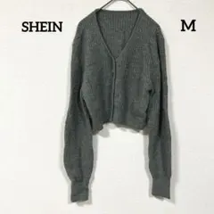 SHEIN Dazy Vネック クロップド ニットカーディガン グレー