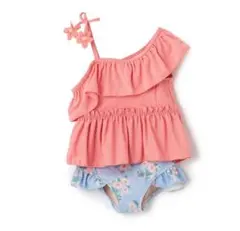 新品未使用♡プティマイン 水着 花 ワンショルダー 100cm 女の子