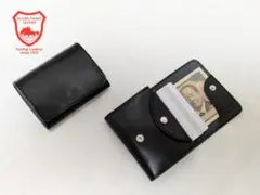 BOXなし　栃木レザー 二つ折り財布 コンパクト財布 ミニ財布 小さい財布　BK