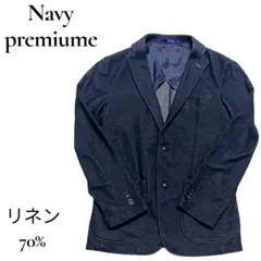Navy Premium リネン70%テーラードジャケット デニム風のサムネイル