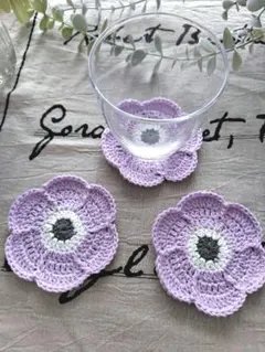 【匿名配送】ハンドメイド　コースター　セット　　　　　ドイリー　北欧　ラベンダー
