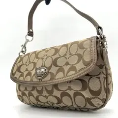 【極美品】コーチ　アクセサリーポーチ　シグネチャー　コーラドーム　ブラウン