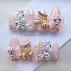 【オーダー受付】 ジェルネイルチップ 量産型 ワンホン 韓国 ピンク　リボン