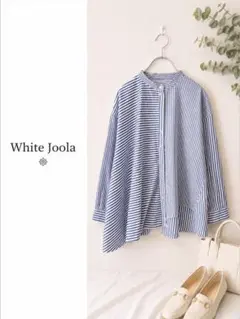 White Joola ホワイトジョーラ ストライプ バンドカラー ブラウス Mのサムネイル