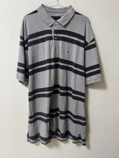 TOMMY HILFIGER XXL ポロシャツ グレー ストライプ