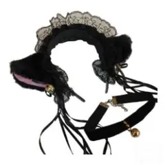 大人カワイイ♪ ネコミミ フリルカチューシャ 鈴付き チョーカーセット