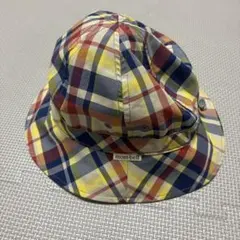 mont-bell キッズ　リバーシブルハット　ブルーチェック　イエロー