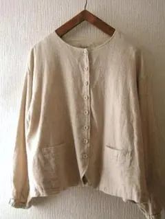 サマンサモスモス Samansa Mos2□綿麻ヘリンボーンノーカラージャケット