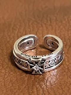 シルバー925 メキシカンジュエリーヴィンテージリング　クロス彫刻模様リング