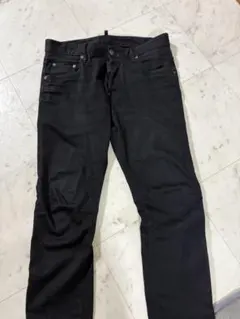 訳ありDSQUARED2 スーパーストレッチブラックパンツ レザーラベル付　48