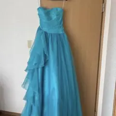 ターコイズブルー ストラップレスロングドレス